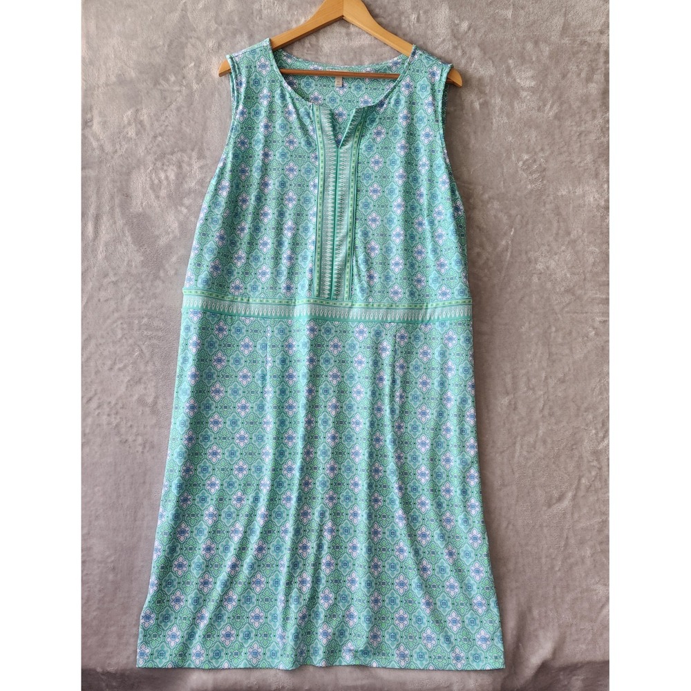 Talbots Dress Womens Size 2X Green Blue Medallion Print Cabana Stretch Knit